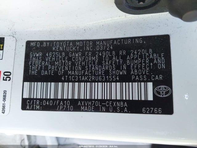 4T1C31AK2RU631554 Toyota Camry Hybrid Le