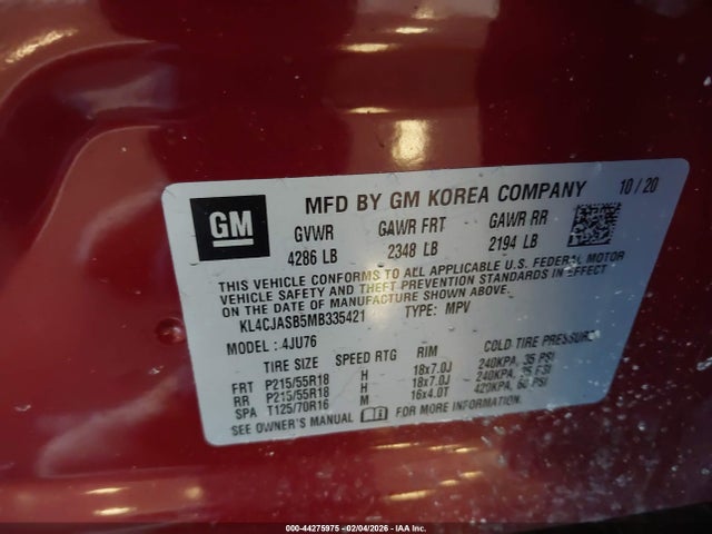 Aukcja sprzedaży 2021 Buick Encore Preferred, vin: KL4CJASB5MB335421, numer aukcji: 44275975