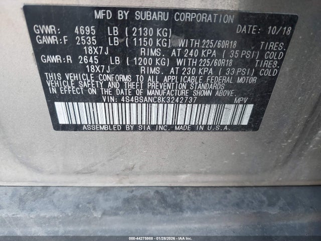 4S4BSANC8K3242737 Subaru Outback 2.5i Limited