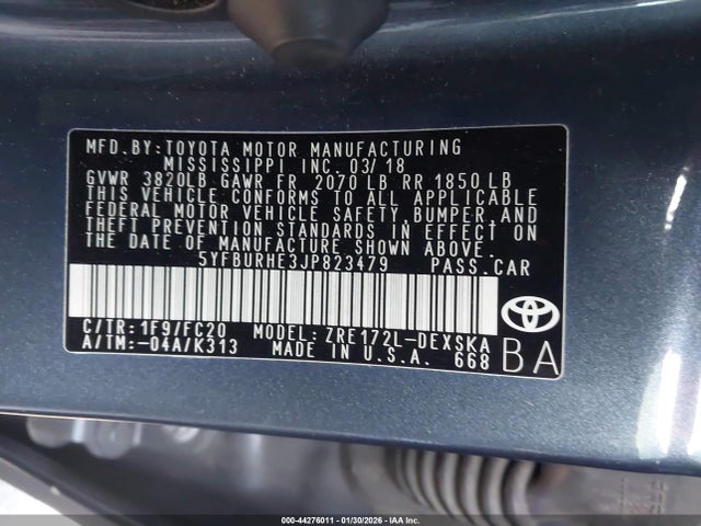 5YFBURHE3JP823479 Toyota COROLLA SE