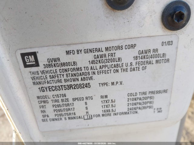 2003 CADILLAC ESCALADE 1GYEC63T53R208245 Photo 8