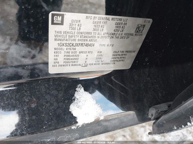 2015 Gmc Yukon Denali მანქანა იყიდება აუქციონზე, vin: 1GKS2CKJXFR748404, აუქციონის ნომერი: 44276065