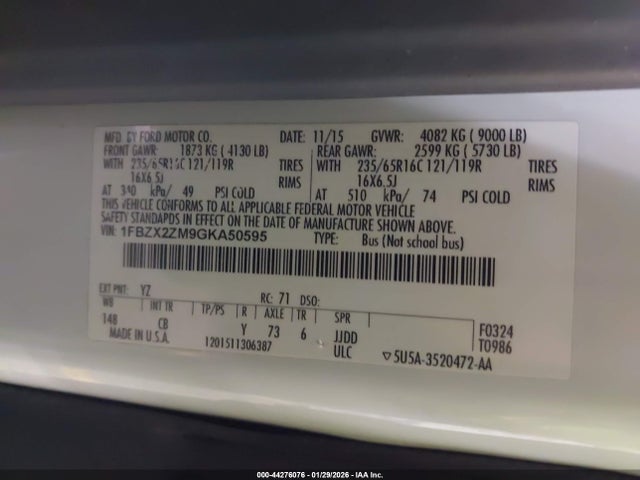 1FBZX2ZM9GKA50595 Ford Transit-350 Xlt