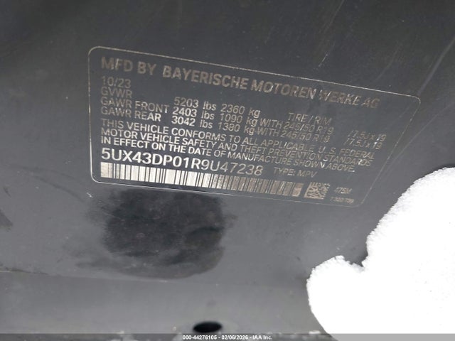 44276105 :رقم المزاد ، 5UX43DP01R9U47238 vin ، 2024 Bmw X3 Sdrive30i مزاد بيع