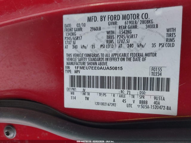 2010 FORD EXPLORER 1FMEU7EE0AUA50815 Photo 8