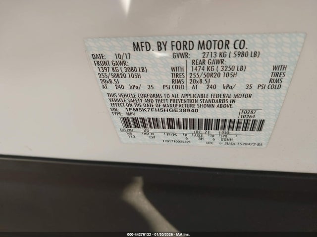1FM5K7FH5HGE38940 Ford Explorer Limited