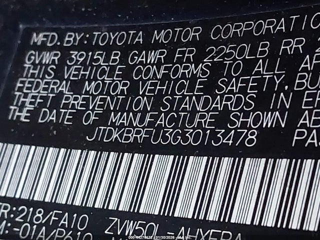 JTDKBRFU3G3013478 Toyota Prius Two