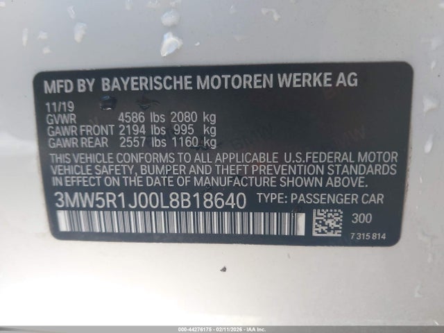 Aukcja sprzedaży 2020 Bmw 330i, vin: 3MW5R1J00L8B18640, numer aukcji: 44276175