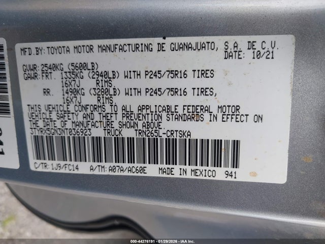 2022 TOYOTA TACOMA 3TYRX5GN3NT036923 Photo 8