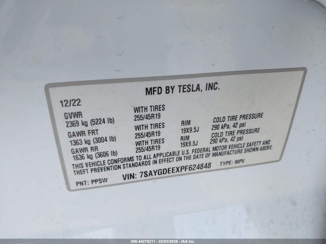 Aukcja sprzedaży 2023 Tesla Model Y Awd/long Range Dual Motor All-wheel Drive, vin: 7SAYGDEEXPF624848, numer aukcji: 44276211