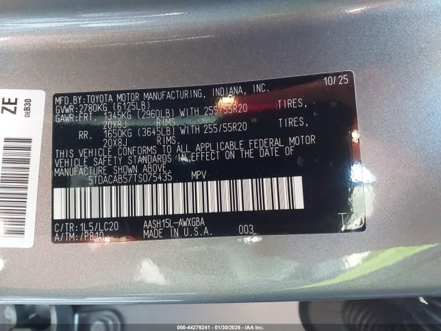 5TDACAB57TS075435 Toyota Grand Highlander Hybrid Limited