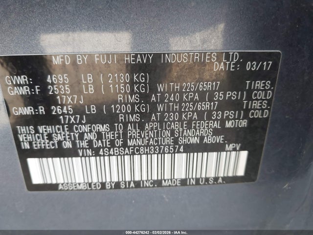 Subaru Outback 2.5i Premium 2017 4S4BSAFC8H3376574 Image 9