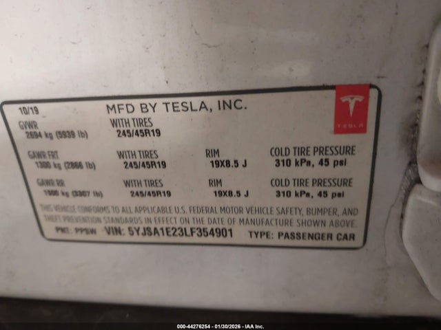 2020 TESLA MODEL S 5YJSA1E23LF354901 Photo 8