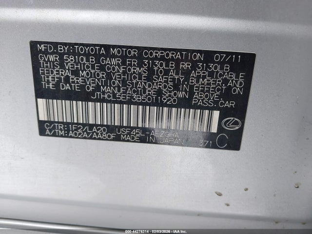 2011 LEXUS LS 460 JTHCL5EF3B5011920 Photo 8