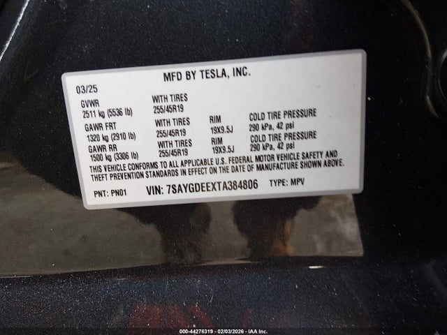 Продаж на аукціоні авто 2026 Tesla Model Y Long Range Launch Series/premium All-wheel Drive, vin: 7SAYGDEEXTA384806, номер лоту: 44276319