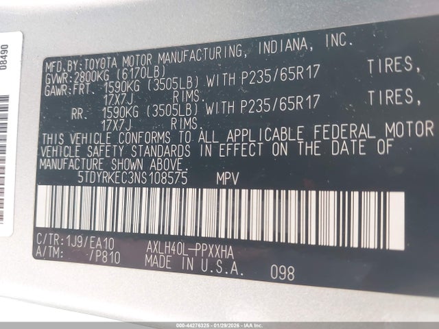Toyota SIENNA XLE 2022 5TDYRKEC3NS108575 Image 9