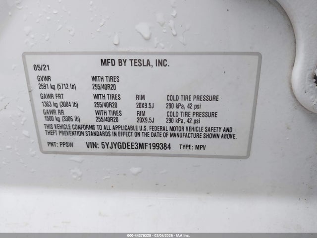 2021 TESLA MODEL Y 5YJYGDEE3MF199384 Photo 8