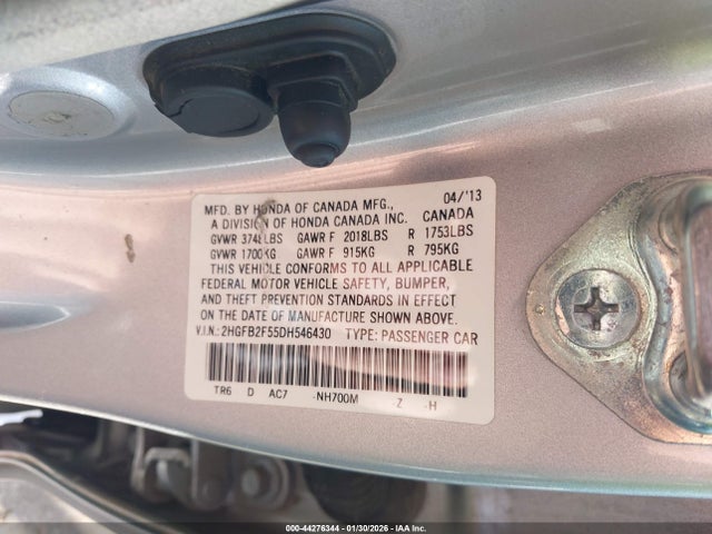 2013 Honda Civic Lx მანქანა იყიდება აუქციონზე, vin: 2HGFB2F55DH546430, აუქციონის ნომერი: 44276344