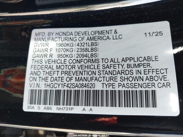 1HGCY1F42SA084620 Honda ACCORD SE