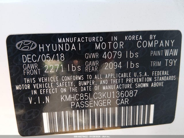 KMHC85LC3KU136087 Hyundai Ioniq Hybrid Limited