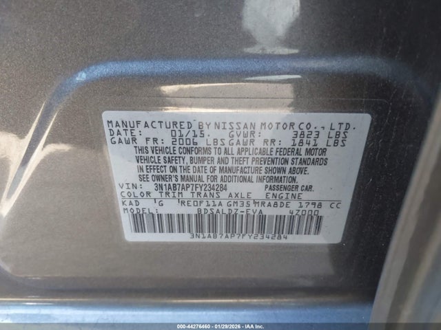 3N1AB7AP7FY234284 Nissan SENTRA SV