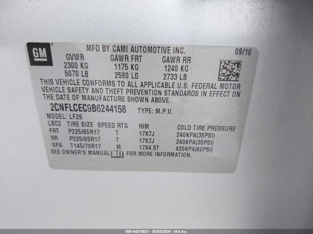 2011 CHEVROLET EQUINOX 2CNFLCEC9B6244158 Photo 8