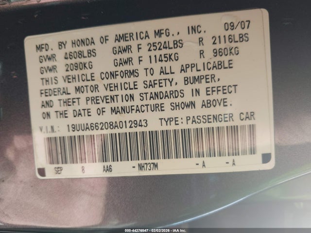 2008 ACURA TL 19UUA66208A012943 Photo 8