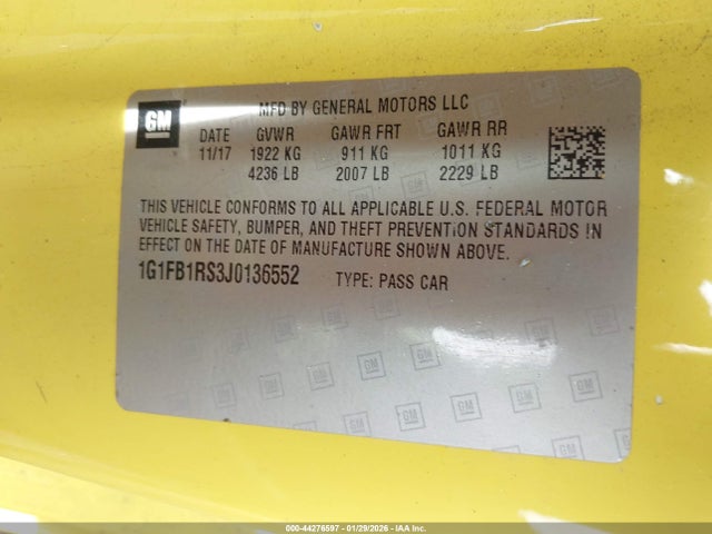 Chevrolet Camaro 1lt 2018 1G1FB1RS3J0136552 Image 9