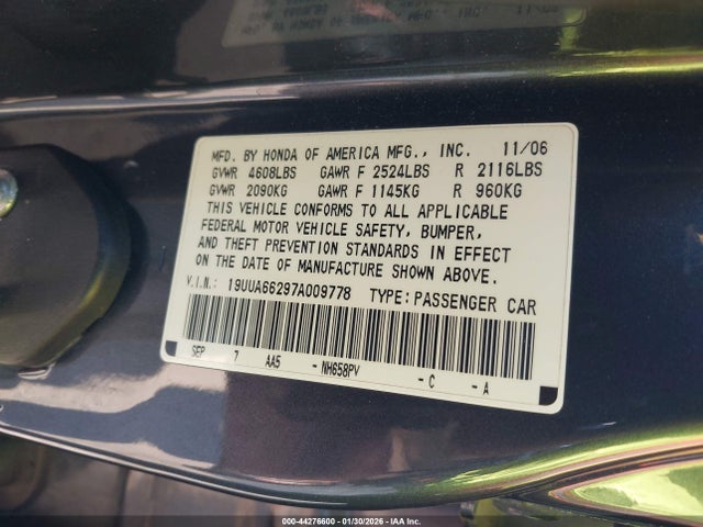 Aukcja sprzedaży 2007 Acura Tl 3.2, vin: 19UUA66297A009778, numer aukcji: 44276600
