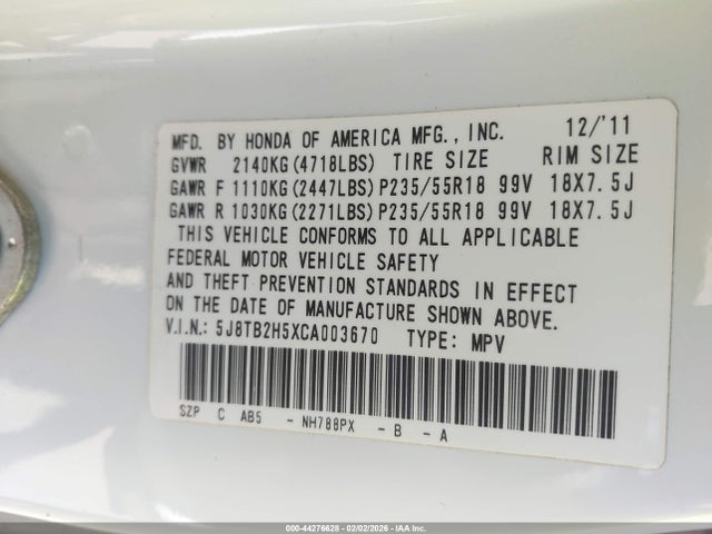 Aukcja sprzedaży 2012 Acura Rdx, vin: 5J8TB2H5XCA003670, numer aukcji: 44276628