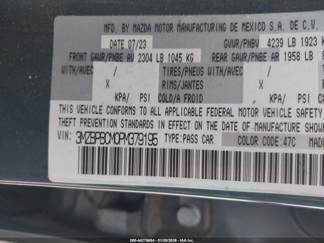 3MZBPBCM0PM379195 Mazda 3 Preferred