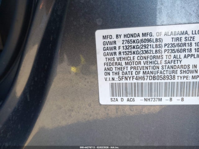 2013 HONDA PILOT 5FNYF4H67DB058938 Photo 8