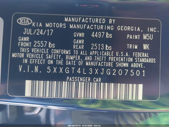 5XXGT4L3XJG207501 KIA Optima Lx