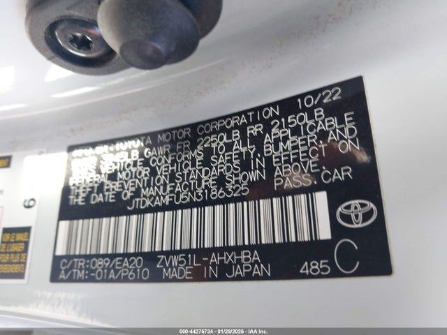 JTDKAMFU5N3186325 Toyota PRIUS XLE