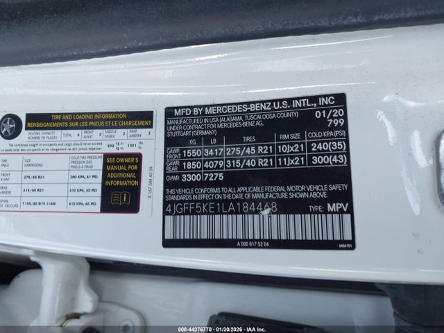 Продаж на аукціоні авто 2020 Mercedes-benz Gls 450 4matic, vin: 4JGFF5KE1LA184468, номер лоту: 44276770