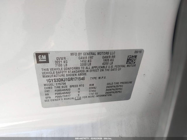 Продаж на аукціоні авто 2016 Cadillac Escalade Platinum, vin: 1GYS3DKJ1GR171546, номер лоту: 44276771