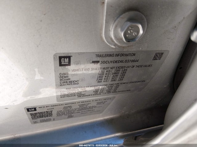 Продаж на аукціоні авто 2020 Chevrolet Silverado 1500 4wd  Short Bed Lt, vin: 3GCUYDED6LG378644, номер лоту: 44276773