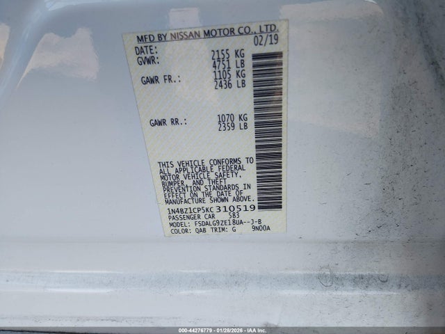 1N4BZ1CP5KC310519 Nissan Leaf Sl Plus