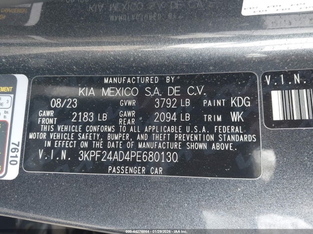 44276864 :رقم المزاد ، 3KPF24AD4PE680130 vin ، 2023 Kia Forte Lxs مزاد بيع