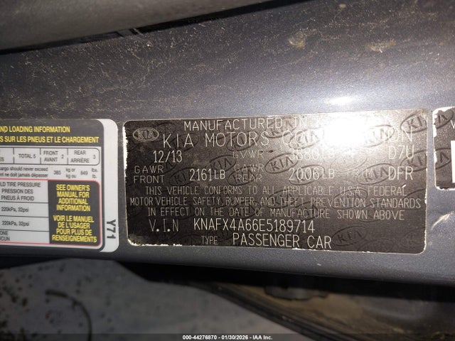 KNAFX4A66E5189714 KIA FORTE LX