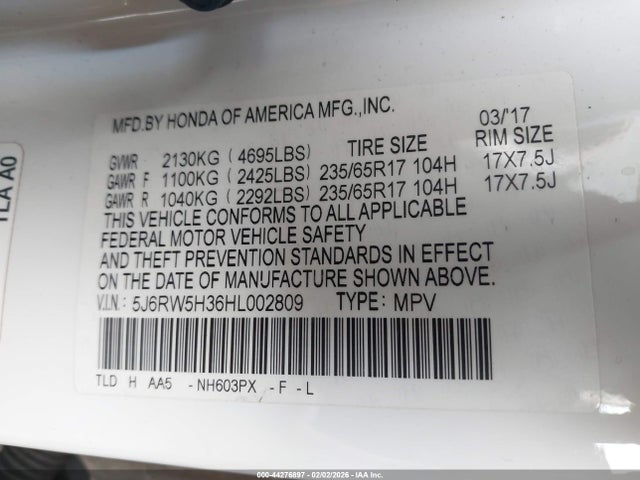 5J6RW5H36HL002809 Honda CR-V LX