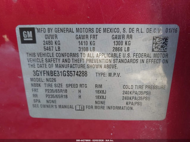 2016 CADILLAC SRX 3GYFNBE31GS574288 Photo 8