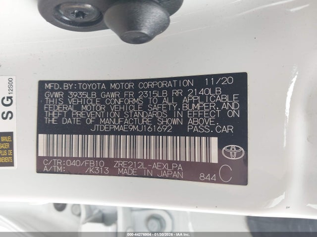 Toyota COROLLA LE 2021 JTDEPMAE9MJ161692 Image 9