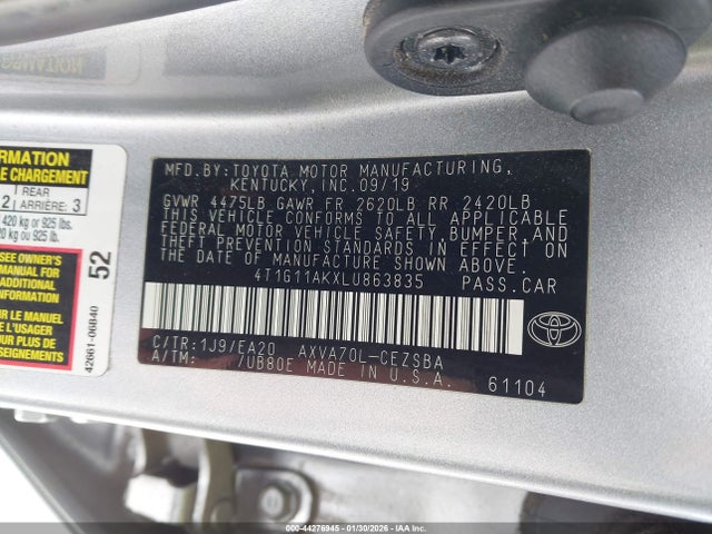 4T1G11AKXLU863835 Toyota CAMRY SE