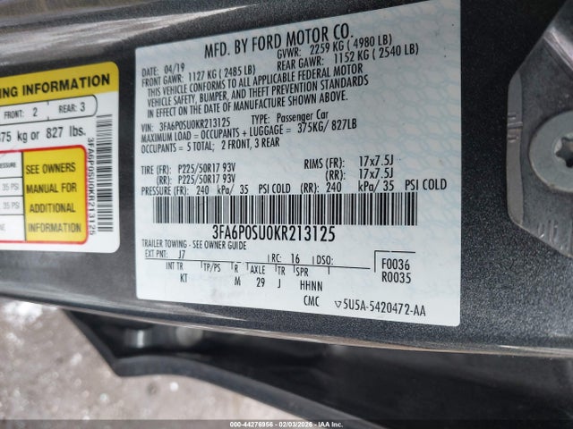 2019 FORD FUSION ENERGI 3FA6P0SU0KR213125 Photo 8