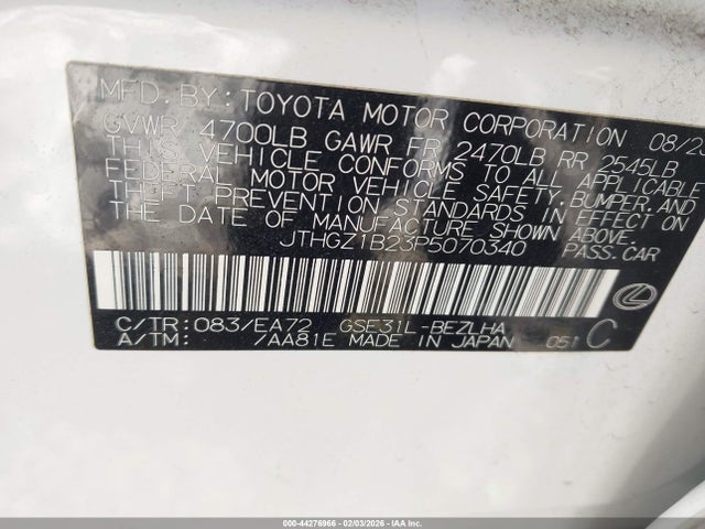 44276966 :رقم المزاد ، JTHGZ1B23P5070340 vin ، 2023 Lexus Is 350 F Sport مزاد بيع