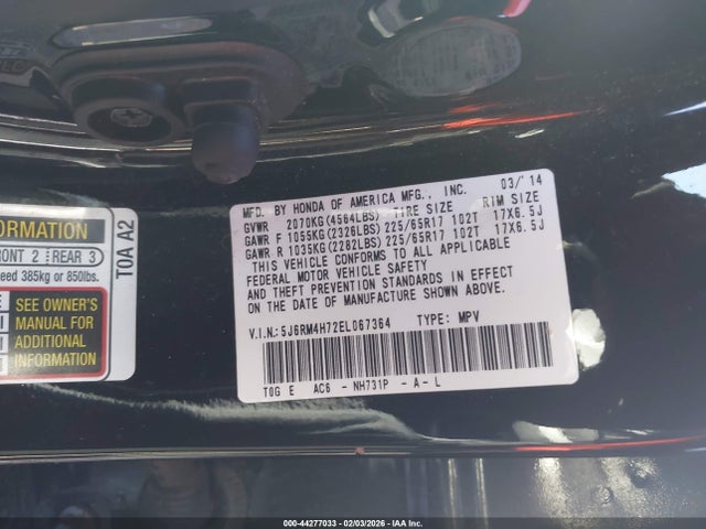 5J6RM4H72EL067364 Honda Cr-v Ex-l