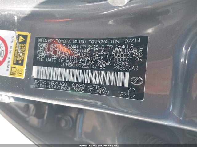 Lexus ES 350 2014 JTHBK1GG2E2147183 Image 9