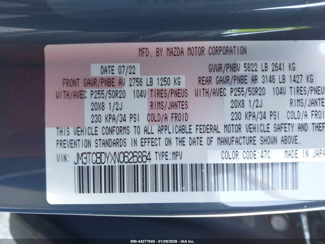 JM3TCBDYXN0626864 Mazda Cx-9 Carbon Edition
