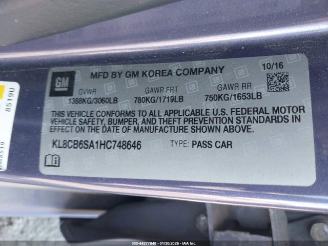 KL8CB6SA1HC748646 Chevrolet Spark Ls Cvt